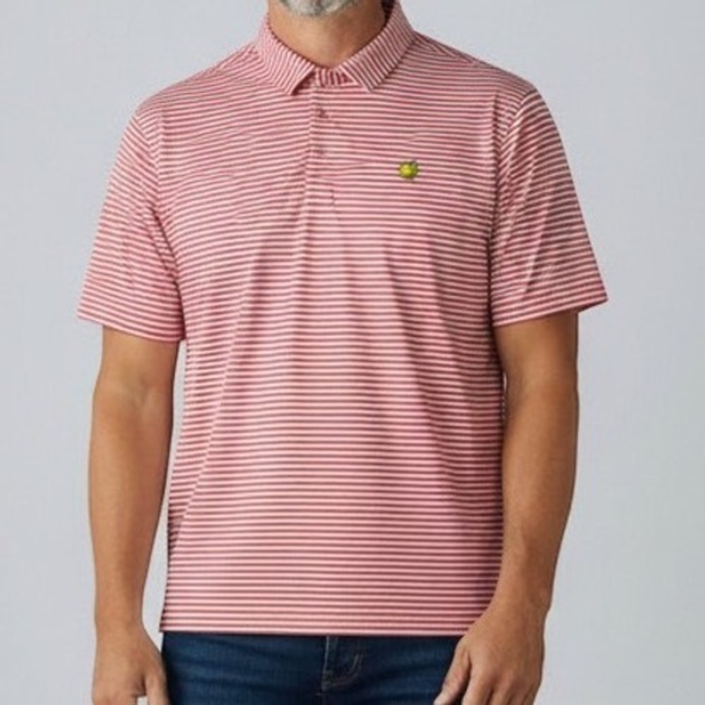 Masters Tech Polo Shirt Mens XXL Red White Striped Golf Performance Logo Top